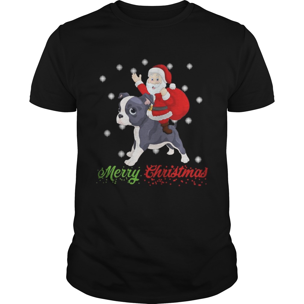 Merry Christmas Santa Claus Riding Boston Terrier Shirt