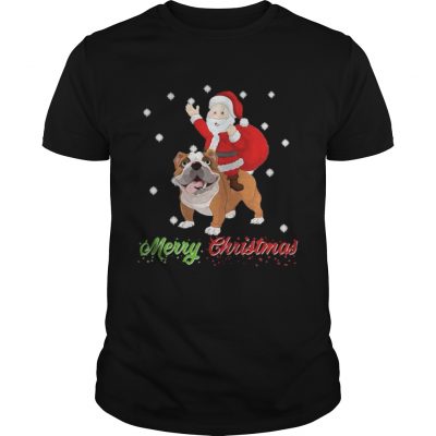 Guys Merry Christmas Santa Claus Riding Bulldog Shirt