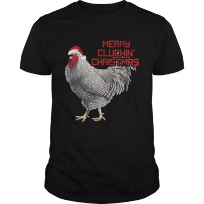 Guys Merry Cluckin’ Christmas Chicken Santa’s Hat shirt