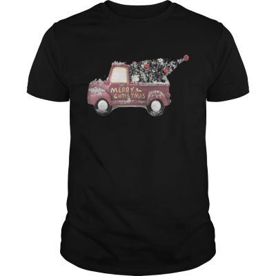 Guys Red vintage truck with Christmas tree Tee Shirt