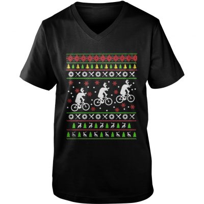 Guys Vneck Reindeers Riding Bicycles Christmas shirt