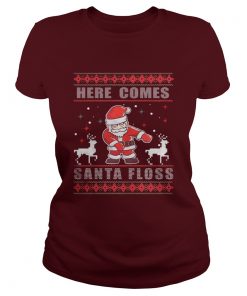 Here Comes Santa Floss Christmas Ladies Tee