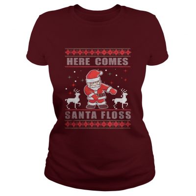 Here Comes Santa Floss Christmas Ladies Tee