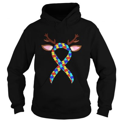 Hoodie Autism Reindeer Ribbon Christmas Shirt