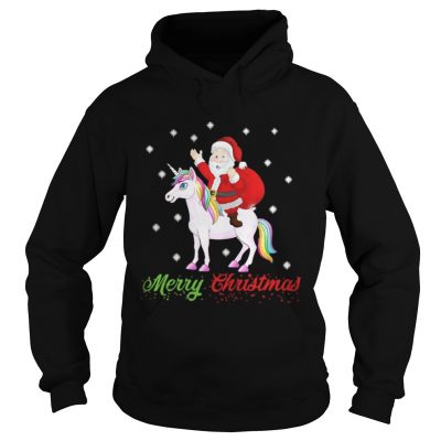 Hoodie Merry Christmas Santa Claus Riding A Unicorn Shirt