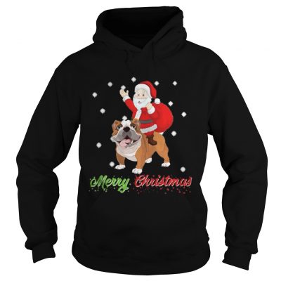 Hoodie Merry Christmas Santa Claus Riding Bulldog Shirt