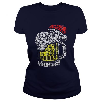 Jeep beer Santa hat Christmas Ladies Tee