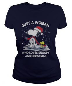 Just A Woman Who Loves Snoopy And Christmas Ladies Tee