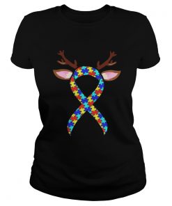 Ladies Tee Autism Reindeer Ribbon Christmas Shirt