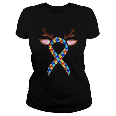 Ladies Tee Autism Reindeer Ribbon Christmas Shirt