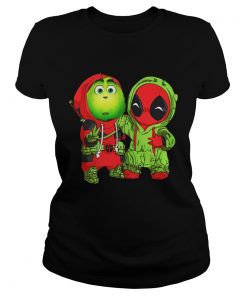 Ladies Tee Baby Grinch and Deadpool Christmas shirt