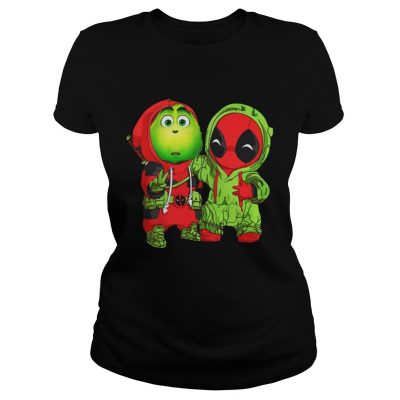 Ladies Tee Baby Grinch and Deadpool Christmas shirt