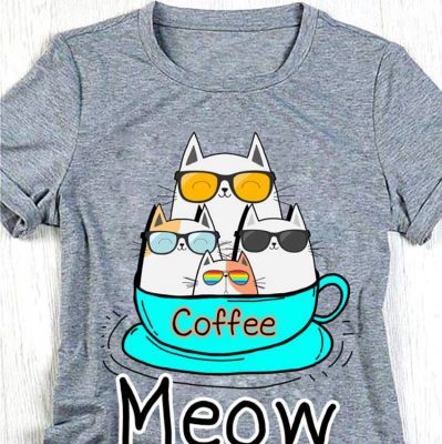 Cat coffee meow shirt