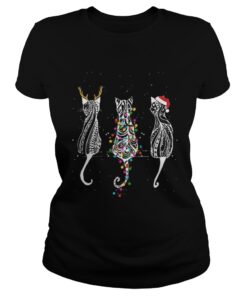 Ladies Tee Cat reindeer santa Christmas shirt