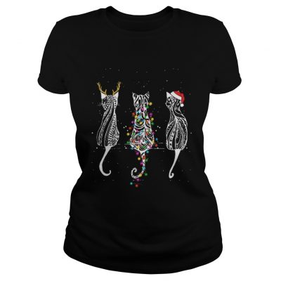 Ladies Tee Cat reindeer santa Christmas shirt