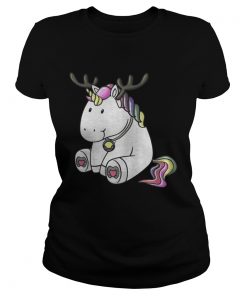 Ladies Tee Cute Christmas Comic Reindeer Unicorn Shirt