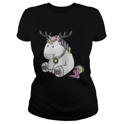 Ladies Tee Cute Christmas Comic Reindeer Unicorn Shirt