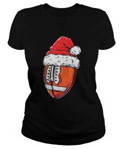 Ladies Tee Football Ball Santa Christmas Shirt