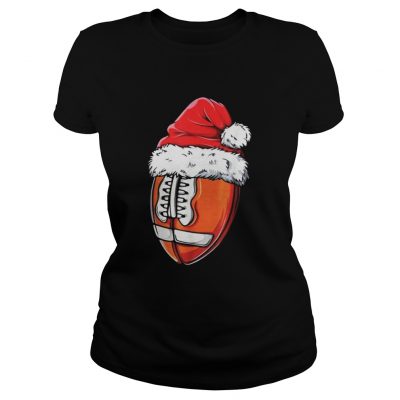 Ladies Tee Football Ball Santa Christmas Shirt