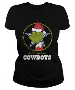 Ladies Tee Grinch Santa I hate people but I love my Cowboys shirt