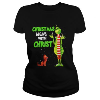 Ladies Tee Grinch and Max christmas begins with christ shirt