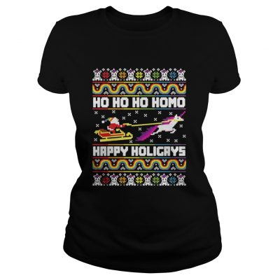 Ladies Tee Ho Ho Ho Homo Happy Holigays Santa LGBT Shirt