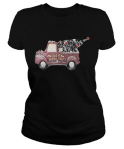 Ladies Tee Red vintage truck with Christmas tree Tee Shirt