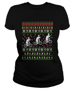 Ladies Tee Reindeers Riding Bicycles Christmas shirt