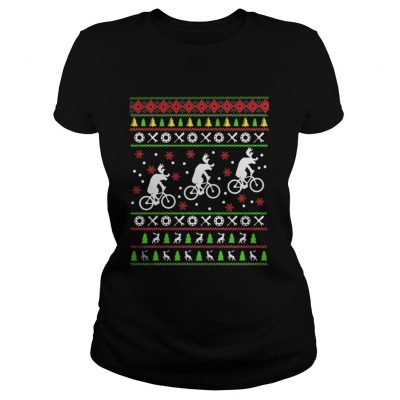 Ladies Tee Reindeers Riding Bicycles Christmas shirt