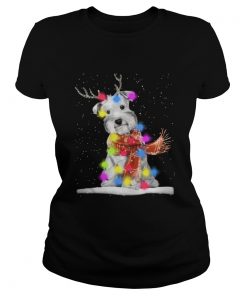 Ladies Tee Schnauzer reindeer and Christmas lights