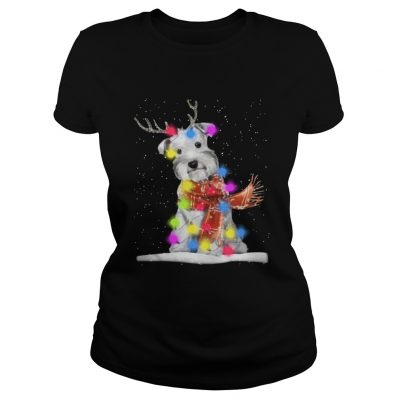 Ladies Tee Schnauzer reindeer and Christmas lights