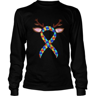 Longsleeve Tee Autism Reindeer Ribbon Christmas Shirt