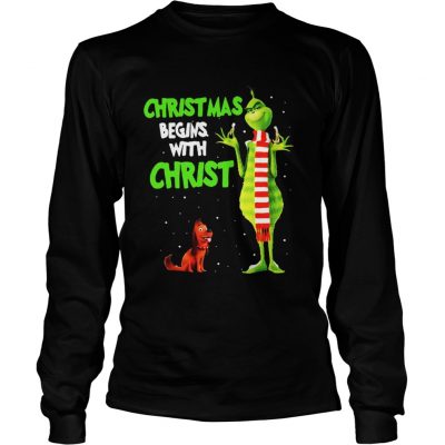 Longsleeve Tee Grinch and Max christmas begins with christ shirt