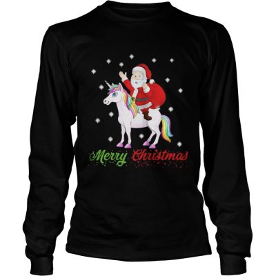 Longsleeve Tee Merry Christmas Santa Claus Riding A Unicorn Shirt