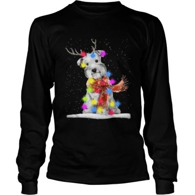 Longsleeve Tee Schnauzer reindeer and Christmas lights