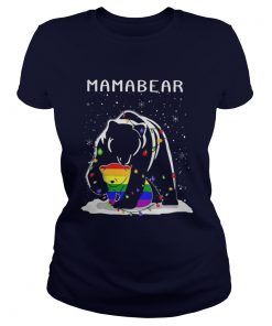 Mama Bear hugs LGBT son Christmas Ladies Tee