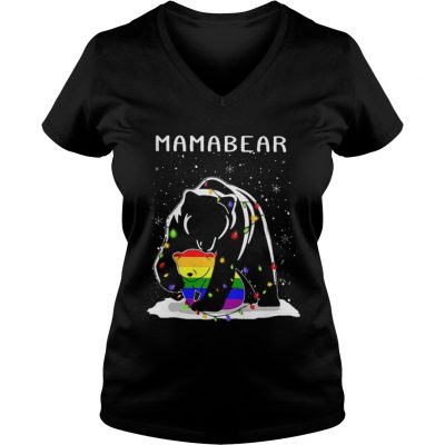 Mama Bear hugs LGBT son Christmas VNeck