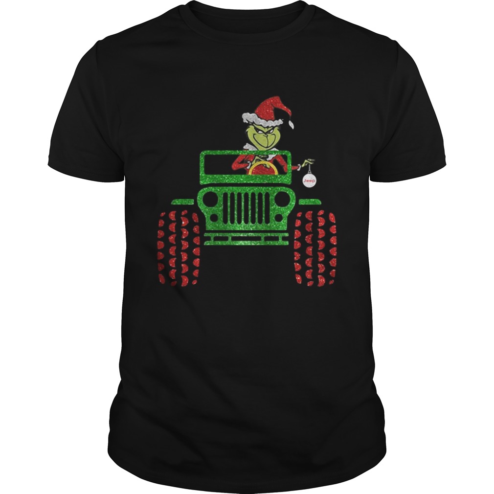 Merry Christmas Grinch driving jeep shirt