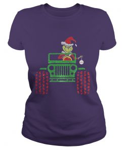 Merry Christmas Grinch driving jeep Ladies Tee