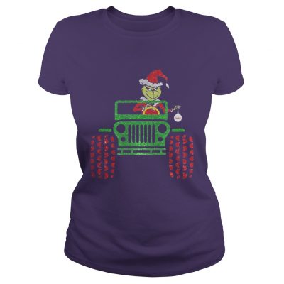 Merry Christmas Grinch driving jeep Ladies Tee