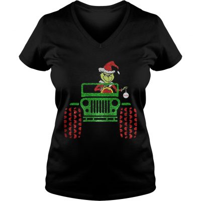 Merry Christmas Grinch driving jeep VNeck