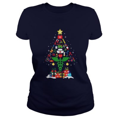 Nurse Christmas tree and gift Ladies Tee