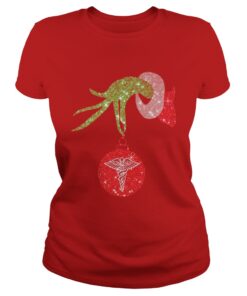 Nurse Grinch hand holding medical ornament Ladies Tee