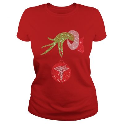 Nurse Grinch hand holding medical ornament Ladies Tee