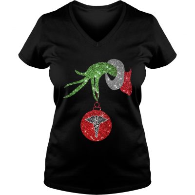 Nurse Grinch hand holding medical ornament Ladies VNeck