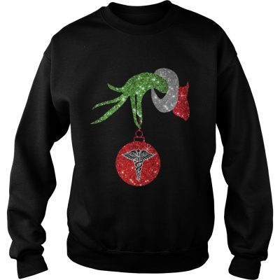 Nurse Grinch hand holding medical ornament Sweatshirt