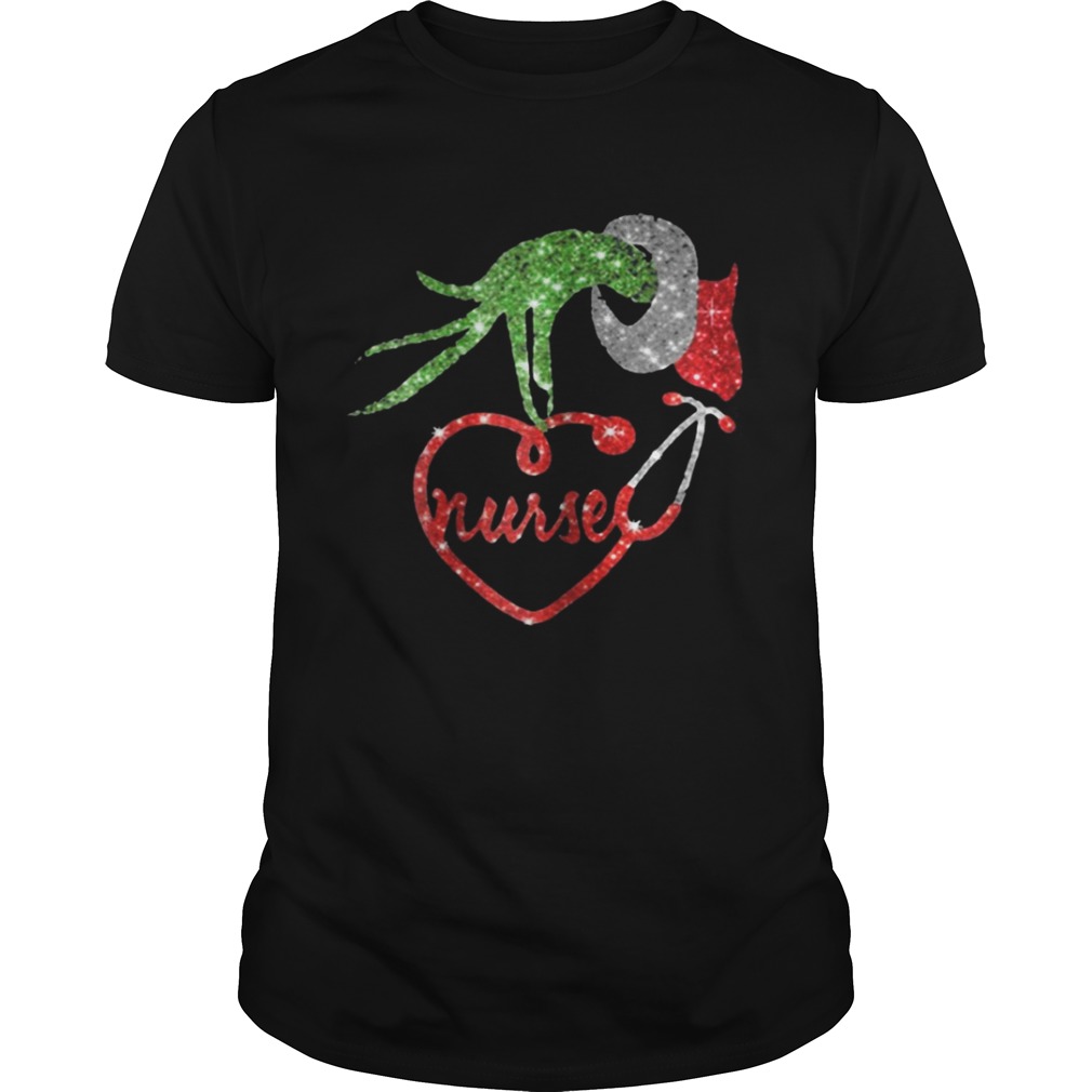 Nurse Grinch hand holding stethoscope Christmas shirt