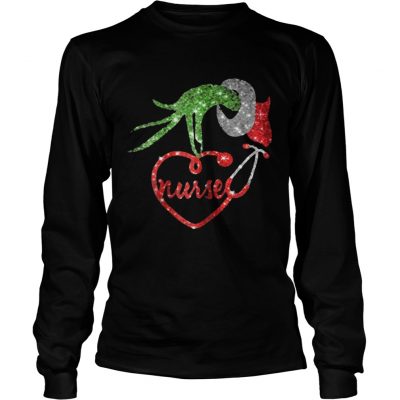 Nurse Grinch hand holding stethoscope Christmas Longsleeve Tee