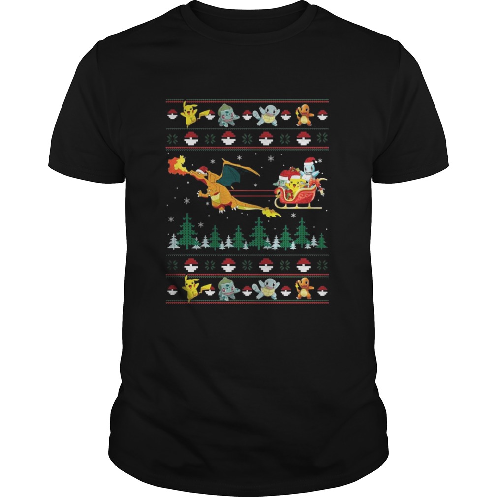 Pokemon and Dinosaur Santa Hat christmas shirt