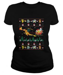 Pokemon and Dinosaur Santa Hat christmas Ladies Tee